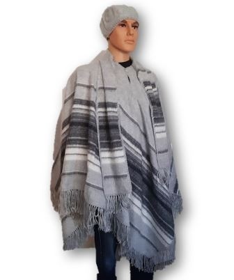Grijze heren alpaca poncho